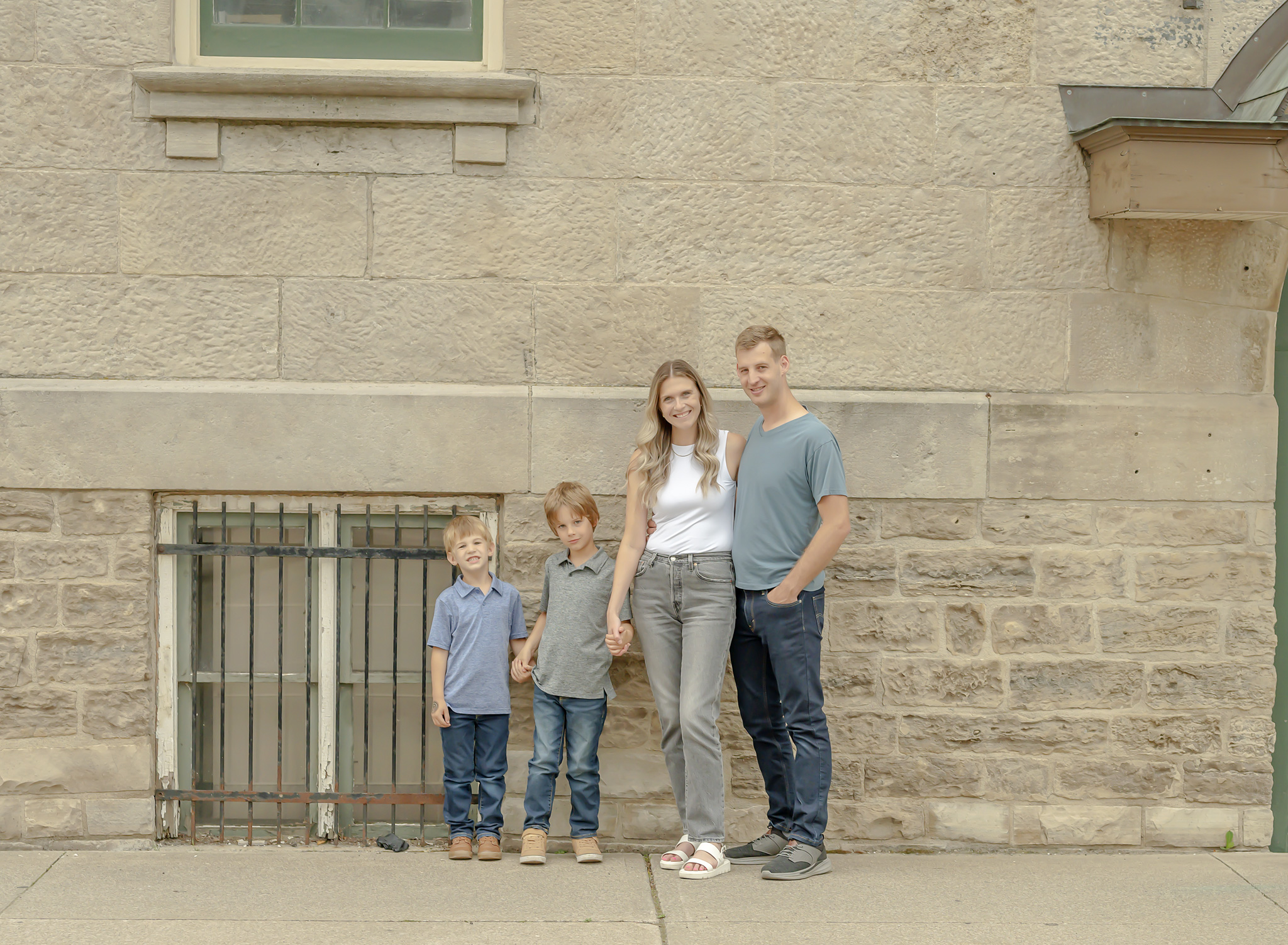 Downtown St.Catharines Urban professional family session with two kids.