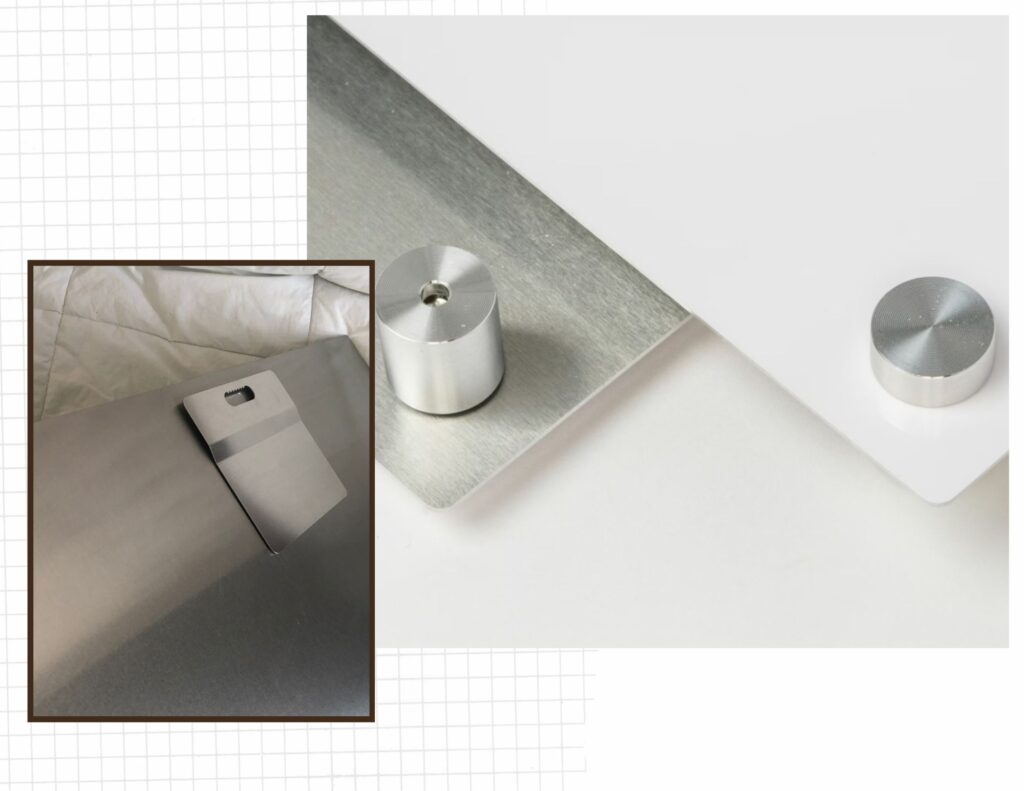 Metal wall art with close up detail of hanging options
